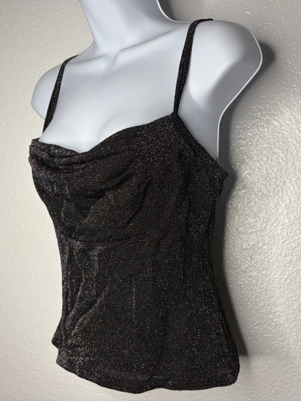 Vintage 90s All That Jazz Cami Top Size S Black Mesh Rainbow Metallic Glitter - Picture 7 of 8